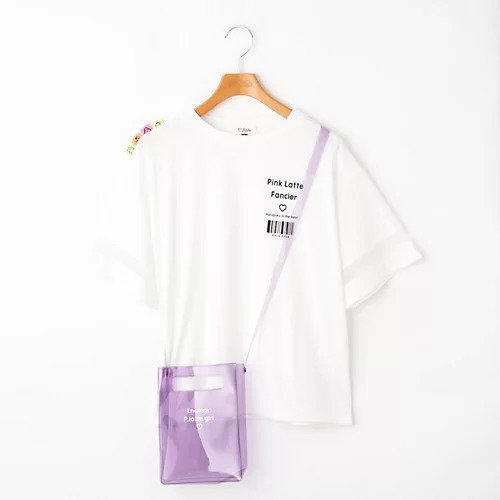 【ピンク ラテ/PINK-latte / KIDS】の袖チュールTシャツ&クリアバッグセット インテリア・キッズ・メンズ・レディースファッション・服の通販 founy(ファニー) 　ファッション　Fashion　キッズファッション　KIDS　スリーブ　Sleeve　チュール　Tulle　ハーフ　Half　夏　Summer　オフホワイト|ID: prp329100004237182 ipo3291000000029372000