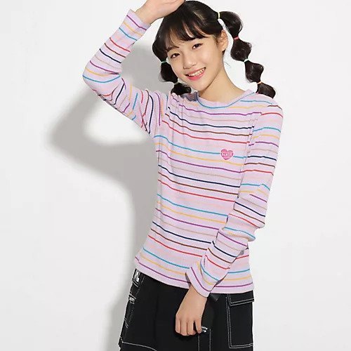 【ピンク ラテ/PINK-latte / KIDS】のマルチボーダー長袖 トップス 人気、トレンドファッション・服の通販 founy(ファニー) 　ファッション　Fashion　キッズファッション　KIDS　トップス・カットソー　Tops/Tees/Kids　フィット　Fit　ボーダー　Border　リブニット　Rib Knit　長袖　Long Sleeve　 other-1|ID: prp329100004237330 ipo3291000000029372467