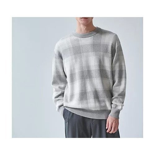 【グリーンレーベルリラクシング/green label relaxing / UNITED ARROWS / MEN】のチェック ジャカード クルーネック ニット インテリア・キッズ・メンズ・レディースファッション・服の通販 founy(ファニー) 　ファッション　Fashion　メンズファッション　MEN　インナー　Inner　グラデーション　Gradation　ジャカード　Jacquard　ジャケット　Jacket　スタイリッシュ　Stylish　スポーティ　Sporty　ダウン　Down　チェック　Check　なめらか　Smooth　フラット　Flat　A/W・秋冬　Aw・Autumn/Winter・Fw・Fall-Winter　おすすめ　Recommend　MD.GRAY|ID: prp329100004249339 ipo3291000000029489997