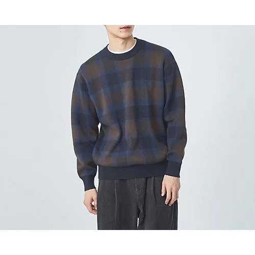 【グリーンレーベルリラクシング/green label relaxing / UNITED ARROWS / MEN】のチェック ジャカード クルーネック ニット インテリア・キッズ・メンズ・レディースファッション・服の通販 founy(ファニー) 　ファッション　Fashion　メンズファッション　MEN　インナー　Inner　グラデーション　Gradation　ジャカード　Jacquard　ジャケット　Jacket　スタイリッシュ　Stylish　スポーティ　Sporty　ダウン　Down　チェック　Check　なめらか　Smooth　フラット　Flat　A/W・秋冬　Aw・Autumn/Winter・Fw・Fall-Winter　おすすめ　Recommend　NAVY|ID: prp329100004249339 ipo3291000000029489999