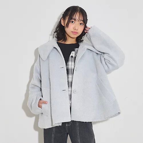 【ピンク ラテ/PINK-latte / KIDS】のBIG衿Aラインショートコート 人気、トレンドファッション・服の通販 founy(ファニー) 　ファッション　Fashion　キッズファッション　KIDS　アウター　Coat Outerwear /Kids　おすすめ　Recommend　ショート　Short　ポケット　Pocket　 other-1|ID: prp329100004249360 ipo3291000000029513675