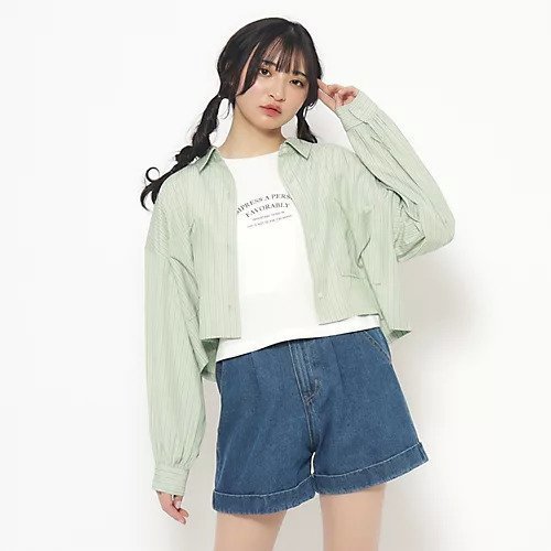 【ピンク ラテ/PINK-latte / KIDS】の【2点SET】短丈シャツ+インナーTシャツSET インテリア・キッズ・メンズ・レディースファッション・服の通販 founy(ファニー) 　ファッション　Fashion　キッズファッション　KIDS　おすすめ　Recommend　インナー　Inner　ストライプ　Stripe　チェック　Check　デニム　Denim　トレンド　Trend　ポケット　Pocket　ワイド　Wide　定番　Standard　春　Spring　グリーン|ID: prp329100004249380 ipo3291000000029490212