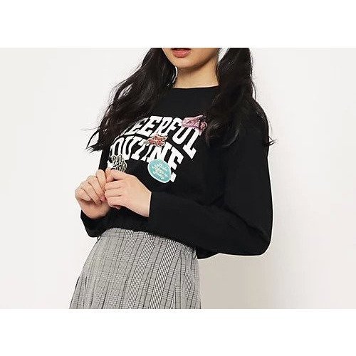 【ピンク ラテ/PINK-latte / KIDS】の【大人気】カレッジワッペン ロングTシャツ インテリア・キッズ・メンズ・レディースファッション・服の通販 founy(ファニー) 　ファッション　Fashion　キッズファッション　KIDS　おすすめ　Recommend　カーゴパンツ　Cargo Pants　ガーリー　Girly　グラフィック　Graphic　ロング　Long　人気　Popularity　ブラック|ID: prp329100004249389 ipo3291000000029490266