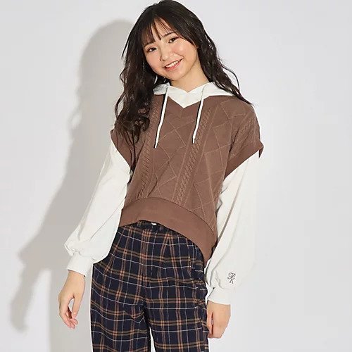 【ピンク ラテ/PINK-latte / KIDS】のベストレイヤードプルオーバー 人気、トレンドファッション・服の通販 founy(ファニー) 　ファッション　Fashion　キッズファッション　KIDS　トップス・カットソー　Tops/Tees/Kids　おすすめ　Recommend　インナー　Inner　ジャカード　Jacquard　バランス　Balance　ベスト　Vest　 other-1|ID: prp329100004249418 ipo3291000000029490406