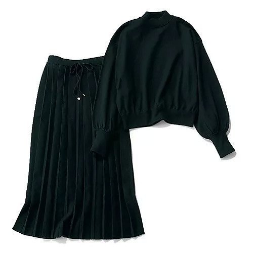 【トゥエルブクローゼット/12closet】の【洗える】モックネック&プリーツスカート ニットセットアップ インテリア・キッズ・メンズ・レディースファッション・服の通販 founy(ファニー) 　ファッション　Fashion　レディースファッション　WOMEN　セットアップ　Setup　スカート　Skirt　スカート　Skirt　プリーツスカート　Pleated Skirts　カフス　Cuffs　セットアップ　Set Up　プリーツ　Pleats　ペチコート　Petticoat　ボックス　Box　モックネック　Mock Neck　エレガント 上品　Elegant　洗える　Washable　ブラック|ID: prp329100004250894 ipo3291000000029501491