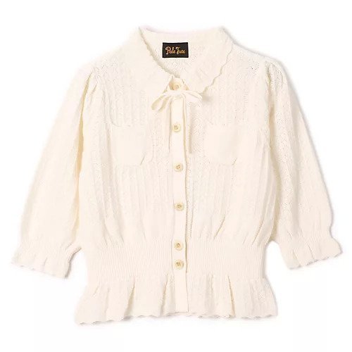 【ペールジュート/Pale Jute】のClassical lace knit cardigan II インテリア・キッズ・メンズ・レディースファッション・服の通販 founy(ファニー) 　ファッション　Fashion　レディースファッション　Fashion for Women　トップス・カットソー　Cut & Sew Tops　ニット　Knit Tops & Sweaters　カーディガン・羽織り　Layered Style Cardigans　なめらか　Smooth, Silky Texture　カーディガン　Cardigan, Knitwear　クラシック　Classic, Timeless Style　コンパクト　Compact, Small Size　バランス　Balance, Style Balance　ベルベット　Velvet, Velvety　リボン　Ribbon, Bow　レース　Lace, Lace Fabric　洗える　Machine Washable　羽織　Haori, Light Jacket　ivory|ID: prp329100004259199 ipo3291000000036032566