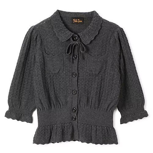 【ペールジュート/Pale Jute】のClassical lace knit cardigan II インテリア・キッズ・メンズ・レディースファッション・服の通販 founy(ファニー) 　ファッション　Fashion　レディースファッション　Fashion for Women　トップス・カットソー　Cut & Sew Tops　ニット　Knit Tops & Sweaters　カーディガン・羽織り　Layered Style Cardigans　なめらか　Smooth, Silky Texture　カーディガン　Cardigan, Knitwear　クラシック　Classic, Timeless Style　コンパクト　Compact, Small Size　バランス　Balance, Style Balance　ベルベット　Velvet, Velvety　リボン　Ribbon, Bow　レース　Lace, Lace Fabric　洗える　Machine Washable　羽織　Haori, Light Jacket　charcoal|ID: prp329100004259199 ipo3291000000036032570
