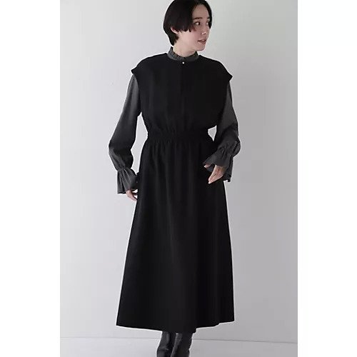 【ヒューマンウーマン/HUMAN WOMAN】のダブルクロスノースリーブワンピース インテリア・キッズ・メンズ・レディースファッション・服の通販 founy(ファニー) 　ファッション　Fashion　レディースファッション　WOMEN　ワンピース　Dress　おすすめ　Recommend　コラボ　Collaboration　スタンダード　Standard　ストレッチ　Stretch　スリーブ　Sleeve　ダブル　Double　フリル　Frills　フレンチ　French　メタル　Metal　ブラック|ID: prp329100004267484 ipo3291000000029664565