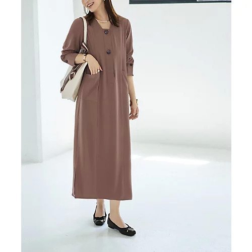 【スタイルデリ/STYLE DELI】のフロント2ボタンジョーゼットワンピース インテリア・キッズ・メンズ・レディースファッション・服の通販 founy(ファニー) 　ファッション　Fashion　レディースファッション　Fashion for Women　ワンピース　Dresses　インナー　Innerwear　春　Spring　秋　Autumn　カーディガン　Cardigan, Knitwear　シューズ　Shoes, Footwear　ジャケット　Jacket, Outerwear　ジョーゼット　Georgette, Semi-Sheer Fabric　ストレッチ　Stretch, Stretchy Fabric　スニーカー　Sneakers, Trainers　スリット　Slit, Slit Detail　ソックス　Socks, Hosiery　タイツ　Tights, Legwear　タートルネック　Turtleneck, High Neck　デコルテ　Décolleté, Neckline　ドット　Polka Dot, Dot Pattern　台形　A-Line, Trapezoid Shape　定番　Standard, Basic Item　ネックレス　Necklace, Pendant Necklace　フラット　Flat, Flat Shoes　フロント　Front, Front Design　ボックス　Boxy, Box Shape　ポケット　Pocket, Pocket Detail　マーブル　Marble, Marble Pattern　ロング　Long, Long-Length　冬　Winter / This Winter　エレガント 上品　Elegant　モカブラウン|ID: prp329100004267568 ipo3291000000033821434
