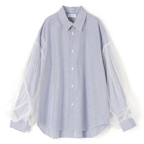 【チカ キサダ/CHIKA KISADA】のチュールスリーブシャツ インテリア・キッズ・メンズ・レディースファッション・服の通販 founy(ファニー) https://founy.com/ ファッション Fashion レディースファッション Fashion for Women トップス・カットソー Cut & Sew Tops シャツ・ブラウス・オフィスカジュアル Elegant Blouses & Button-Ups 2025年 2025 2025春夏・S/S Spring/Summer 2025 SS25 ストライプ Stripe, Striped Pattern チュール Tulip, Tulip Motif ドッキング Docking, Mixed Material ベーシック Basic, Essential 定番 Standard, Basic Item 春 Spring |ID: prp329100004271502 ipo3291000000033243775