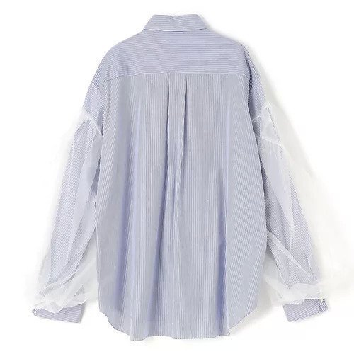 【チカ キサダ/CHIKA KISADA】のチュールスリーブシャツ 人気、トレンドファッション・服の通販 founy(ファニー) 　ファッション　Fashion　レディースファッション　Fashion for Women　トップス・カットソー　Cut & Sew Tops　シャツ・ブラウス・オフィスカジュアル　Elegant Blouses & Button-Ups　2025年　2025　2025春夏・S/S　Spring/Summer 2025 SS25　ストライプ　Stripe, Striped Pattern　チュール　Tulip, Tulip Motif　ドッキング　Docking, Mixed Material　ベーシック　Basic, Essential　定番　Standard, Basic Item　春　Spring　other-2|ID: prp329100004271502 ipo3291000000033243779