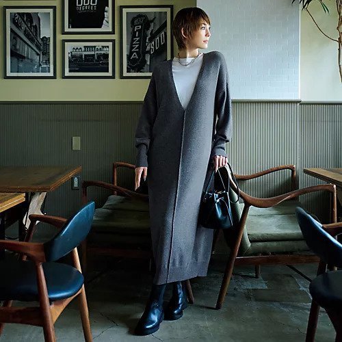 【イーバイエクラ/E by eclat】の深Vネックニットワンピース 人気、トレンドファッション・服の通販 founy(ファニー) 　ファッション　Fashion　レディースファッション　Fashion for Women　ワンピース　Dresses　ニットワンピース　Knit Dresses　カフス　Cuff Design　フロント　Front, Front Design　モダン　Modern, Contemporary　ロング　Long, Long-Length　洗える　Machine Washable　other-2|ID: prp329100004272282 ipo3291000000034941763