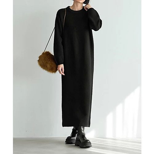 【スタイルデリ/STYLE DELI】のヤク風クルーネックワンピースB インテリア・キッズ・メンズ・レディースファッション・服の通販 founy(ファニー) 　ファッション　Fashion　レディースファッション　Fashion for Women　ワンピース　Dresses　年末　Year-end　ブラック|ID: prp329100004308361 ipo3291000000034408420