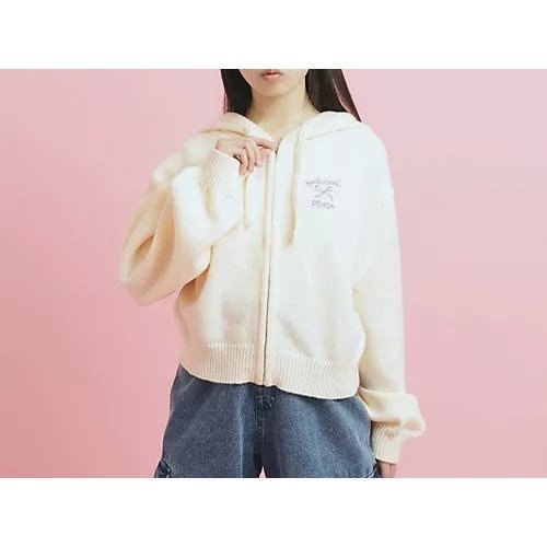 【ピンク ラテ/PINK-latte / KIDS】のクロップドリボン刺繍パーカー インテリア・キッズ・メンズ・レディースファッション・服の通販 founy(ファニー) 　ファッション　Fashion　キッズファッション　KIDS　カーゴパンツ　Cargo Pants　ガーリー　Girly　クロップド　Cropped　コンパクト　Compact　パーカー　Hoodie　ボトム　Bottom　モチーフ　Motif　リボン　Ribbon　ルーズ　Loose　ロング　Long　オフホワイト|ID: prp329100004308514 ipo3291000000029875306