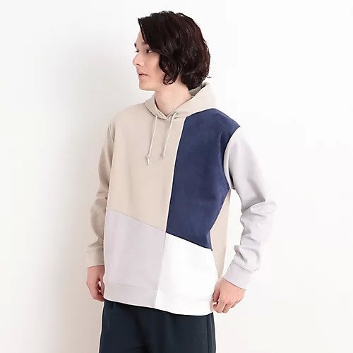 【ザ ショップ ティーケー/THE SHOP TK / MEN】の異素材ブロッキングダンボールパーカー インテリア・キッズ・メンズ・レディースファッション・服の通販 founy(ファニー) 　ファッション　Fashion　メンズファッション　MEN　おすすめ　Recommend　インナー　Inner　スマート　Smart　フェイクスウェード　Faux Suede　ブロッキング　Blocking　ポケット　Pocket　定番　Standard　ライトベージュ|ID: prp329100004310214 ipo3291000000029887452