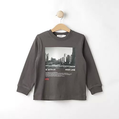 【デッサン/Dessin / KIDS】の【洗える】フォトプリントロングスリーブTシャツ インテリア・キッズ・メンズ・レディースファッション・服の通販 founy(ファニー) 　ファッション　Fashion　キッズファッション　KIDS　インナー　Inner　スマート　Smart　スリーブ　Sleeve　ニューヨーク　New York　プリント　Print　ロング　Long　春　Spring　洗える　Washable　チャコールグレー|ID: prp329100004317972 ipo3291000000029946756