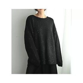 【スタイルデリ/STYLE DELI】 【BLK001】スパンコール付きオーバーニット人気、トレンドファッション・服の通販 founy(ファニー) ファッション Fashion レディースファッション Fashion for Women トップス・カットソー Cut & Sew Tops ニット Knit Tops & Sweaters シンプル Simple, Minimal スパンコール Sequins, Sequin Embellishment スリット Slit, Slit Detail 定番 Standard, Basic Item フォルム Silhouette, Form ラウンド Round, Round Neck リラックス Relax, Relaxed Fit 冬 Winter / This Winter おすすめ Recommended / Our Picks 旅行 Travel エレガント 上品 Elegant |ID:prp329100004322195