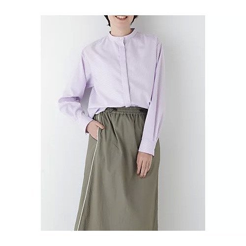 【ヒューマンウーマン/HUMAN WOMAN】のコットンロンストバンドカラーブラウス インテリア・キッズ・メンズ・レディースファッション・服の通販 founy(ファニー) https://founy.com/ ファッション Fashion レディースファッション Fashion for Women トップス・カットソー Cut & Sew Tops シャツ・ブラウス・オフィスカジュアル Elegant Blouses & Button-Ups おすすめ Recommended / Our Picks アシンメトリー Asymmetrical Style インナー Innerwear カーディガン Cardigan, Knitwear シンプル Simple, Minimal スタンダード Standard, Basic ストライプ Stripe, Striped Pattern ラベンダー Lavender |ID: prp329100004326368 ipo3291000000030022866