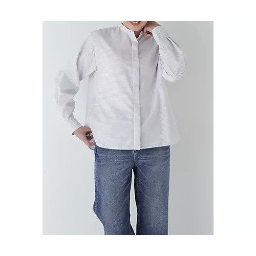 【ヒューマンウーマン/HUMAN WOMAN】のコットンロンストバンドカラーブラウス 人気、トレンドファッション・服の通販 founy(ファニー) 　ファッション　Fashion　レディースファッション　Fashion for Women　トップス・カットソー　Cut & Sew Tops　シャツ・ブラウス・オフィスカジュアル　Elegant Blouses & Button-Ups　おすすめ　Recommended / Our Picks　アシンメトリー　Asymmetrical Style　インナー　Innerwear　カーディガン　Cardigan, Knitwear　シンプル　Simple, Minimal　スタンダード　Standard, Basic　ストライプ　Stripe, Striped Pattern　ラベンダー　Lavender　 other-1|ID: prp329100004326368 ipo3291000000033013961