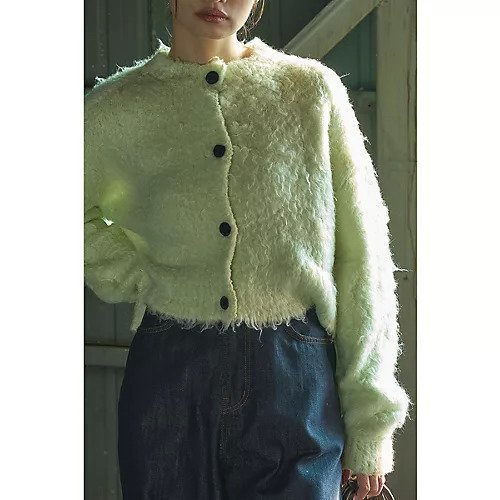 【マージュール/marjour】のBUTTON SHAGGY CARDIGAN インテリア・キッズ・メンズ・レディースファッション・服の通販 founy(ファニー) 　ファッション　Fashion　レディースファッション　WOMEN　トップス・カットソー　Tops/Tshirt　カーディガン　Cardigans　おすすめ　Recommend　カーディガン　Cardigan　キャミソール　Camisole　ストレッチ　Stretch　冬　Winter　LIME|ID: prp329100004337586 ipo3291000000030138626