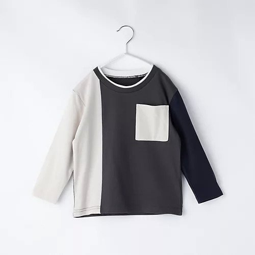 【ザ ショップ ティーケー/THE SHOP TK / KIDS】の【100-150】ブロッキング長袖Tシャツ/洗濯機OK インテリア・キッズ・メンズ・レディースファッション・服の通販 founy(ファニー) 　ファッション　Fashion　キッズファッション　KIDS　おすすめ　Recommend　シンプル　Simple　スマート　Smart　フェイク　Fake　ブロッキング　Blocking　ポケット　Pocket　長袖　Long Sleeve　チャコールグレー|ID: prp329100004338655 ipo3291000000030149064