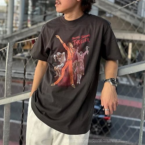 【ノーリーズ グッドマン/NOLLEY'S goodman / MEN】の【GOOD ROCK SPEED】別注 MICHAEL JACKSON T 25SS インテリア・キッズ・メンズ・レディースファッション・服の通販 founy(ファニー) 　ファッション　Fashion　メンズファッション　Fashion for Men　インナー　Innerwear　ヴィンテージ　Vintage Style　ショート　Short, Short Length　パフォーマンス　Performance, Active Function　フロント　Front, Front Design　プリント　Print, Printed Pattern　別注　Limited Edition, Custom Order　リラックス　Relax, Relaxed Fit　2025年　2025　2025春夏・S/S　Spring/Summer 2025 SS25　ブラック系その他|ID: prp329100004344084 ipo3291000000031718806