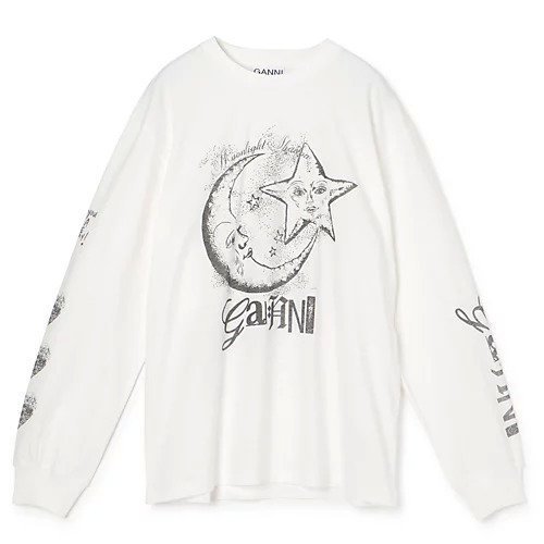 【ガニー/GANNI】のFuture Heavy Jersey Moon Long Sleeve T-shirt インテリア・キッズ・メンズ・レディースファッション・服の通販 founy(ファニー) https://founy.com/ ファッション Fashion レディースファッション Fashion for Women トップス・カットソー Cut & Sew Tops シャツ・ブラウス・オフィスカジュアル Elegant Blouses & Button-Ups ロングTシャツ・Tシャツ Longline T-Shirts & Tees 2025年 2025 2025春夏・S/S Spring/Summer 2025 SS25 イラスト Illustration プリント Print, Printed Pattern モノトーン Monotone, Black and White 洗える Machine Washable 長袖 Long Sleeve, Full Sleeve |ID: prp329100004348075 ipo3291000000030357683