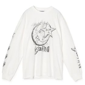 【ガニー/GANNI】 Future Heavy Jersey Moon Long Sleeve T-shirt人気、トレンドファッション・服の通販 founy(ファニー) ファッション Fashion レディースファッション Fashion for Women トップス・カットソー Cut & Sew Tops シャツ・ブラウス・オフィスカジュアル Elegant Blouses & Button-Ups ロングTシャツ・Tシャツ Longline T-Shirts & Tees 2025年 2025 2025春夏・S/S Spring/Summer 2025 SS25 イラスト Illustration プリント Print, Printed Pattern モノトーン Monotone, Black and White 洗える Machine Washable 長袖 Long Sleeve, Full Sleeve |ID:prp329100004348075