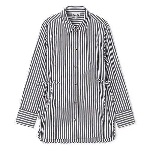 【ガニー/GANNI】のStripe Cotton Oversized Tie String Shirt インテリア・キッズ・メンズ・レディースファッション・服の通販 founy(ファニー) 　ファッション　Fashion　レディースファッション　Fashion for Women　トップス・カットソー　Cut & Sew Tops　シャツ・ブラウス・オフィスカジュアル　Elegant Blouses & Button-Ups　2025年　2025　2025春夏・S/S　Spring/Summer 2025 SS25　ストライプ　Stripe, Striped Pattern　チュニック　Tunic, Long Top　リボン　Ribbon, Bow　洗える　Machine Washable　長袖　Long Sleeve, Full Sleeve　Black|ID: prp329100004348076 ipo3291000000032524588