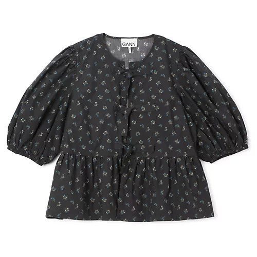 【ガニー/GANNI】のPrinted Cotton Peplum Blouse 人気、トレンドファッション・服の通販 founy(ファニー) 　ファッション　Fashion　レディースファッション　Fashion for Women　2025年　2025　2025春夏・S/S　Spring/Summer 2025 SS25　ガーリー　Girly, Feminine Style　フリル　Frill, Ruffle　フロント　Front, Front Design　プリント　Print, Printed Pattern　ペプラム　Peplum, Flared Hem　リボン　Ribbon, Bow　洗える　Machine Washable　 other-1|ID: prp329100004348078 ipo3291000000032524468