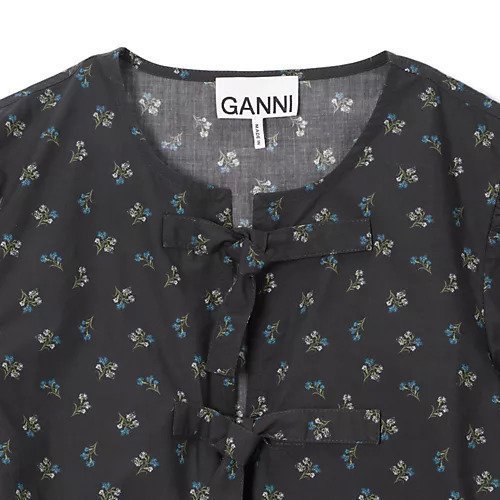 【ガニー/GANNI】のPrinted Cotton Peplum Blouse 人気、トレンドファッション・服の通販 founy(ファニー) 　ファッション　Fashion　レディースファッション　Fashion for Women　2025年　2025　2025春夏・S/S　Spring/Summer 2025 SS25　ガーリー　Girly, Feminine Style　フリル　Frill, Ruffle　フロント　Front, Front Design　プリント　Print, Printed Pattern　ペプラム　Peplum, Flared Hem　リボン　Ribbon, Bow　洗える　Machine Washable　other-3|ID: prp329100004348078 ipo3291000000032524473