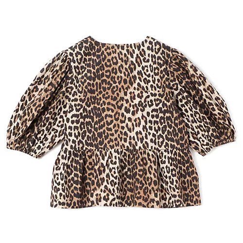 【ガニー/GANNI】のPrinted Cotton Poplin Peplum Blouse 人気、トレンドファッション・服の通販 founy(ファニー) 　ファッション　Fashion　レディースファッション　Fashion for Women　2025年　2025　2025春夏・S/S　Spring/Summer 2025 SS25　チェック　Check, Plaid, Tartan　フリル　Frill, Ruffle　フロント　Front, Front Design　ペプラム　Peplum, Flared Hem　リボン　Ribbon, Bow　レオパード　Leopard, Animal Print　洗える　Machine Washable　other-2|ID: prp329100004348079 ipo3291000000032524477