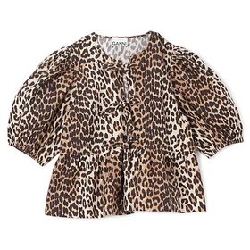 【ガニー/GANNI】のPrinted Cotton Poplin Peplum Blouse 人気、トレンドファッション・服の通販 founy(ファニー) ファッション Fashion レディースファッション Fashion for Women 2025年 2025 2025春夏・S/S Spring/Summer 2025 SS25 チェック Check, Plaid, Tartan フリル Frill, Ruffle フロント Front, Front Design ペプラム Peplum, Flared Hem リボン Ribbon, Bow レオパード Leopard, Animal Print 洗える Machine Washable |ID:prp329100004348079