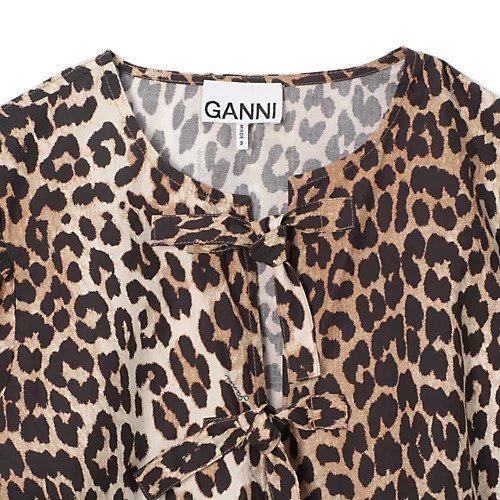 【ガニー/GANNI】のPrinted Cotton Poplin Peplum Blouse 人気、トレンドファッション・服の通販 founy(ファニー) 　ファッション　Fashion　レディースファッション　Fashion for Women　2025年　2025　2025春夏・S/S　Spring/Summer 2025 SS25　チェック　Check, Plaid, Tartan　フリル　Frill, Ruffle　フロント　Front, Front Design　ペプラム　Peplum, Flared Hem　リボン　Ribbon, Bow　レオパード　Leopard, Animal Print　洗える　Machine Washable　other-3|ID: prp329100004348079 ipo3291000000035315652