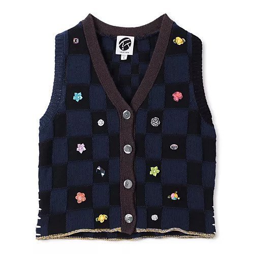 【ヤンヤン/YANYAN】の【SPURSHOP別注】ニットベスト インテリア・キッズ・メンズ・レディースファッション・服の通販 founy(ファニー) 　ファッション　Fashion　レディースファッション　Ladies' Fashion Online　アウター　Coat Outerwear　トップス・カットソー　Tops/Tshirt　ニット　Knit Tops　ベスト/ジレ　Gilets/Vests　チェック　Check　人気　Popularity　フラワー　Flower　ブロック　Block　ベスト　Vest　別注　Special Order　モダン　Modern　モチーフ　Motif　2025年　2025　2025春夏・S/S　Ss,Spring/Summer,2025　MIDNIGHT|ID: prp329100004350469 ipo3291000000030381077
