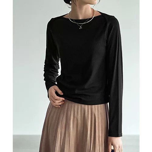 【スタイルデリ/STYLE DELI】のとろみワイドリブボートネックトップス インテリア・キッズ・メンズ・レディースファッション・服の通販 founy(ファニー) 　ファッション　Fashion　レディースファッション　Fashion for Women　トップス・カットソー　Cut & Sew Tops　インナー　Innerwear　春　Spring　カットソー　Cut and Sewn Top　カーディガン　Cardigan, Knitwear　サロペット　Overalls, Salopette　シンプル　Simple, Minimal　ジャケット　Jacket, Outerwear　とろみ　Fluid, Flowy Fabric　チェリー　Cherry, Cherry Pattern　デニム　Denim, Jeans Material　定番　Standard, Basic Item　長袖　Long Sleeve, Full Sleeve　フィット　Fit, Slim Fit　ポケット　Pocket, Pocket Detail　ワイドリブ　Wide Rib, Wide Ribbed Knit　夏　Summer　ブラック|ID: prp329100004352357 ipo3291000000034102876
