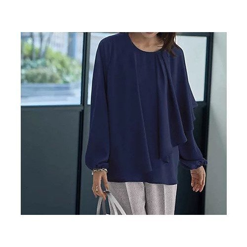 【スタイルデリ/STYLE DELI】の【LUXE】縦シボ片側ケープブラウス インテリア・キッズ・メンズ・レディースファッション・服の通販 founy(ファニー) 　ファッション　Fashion　レディースファッション　Fashion for Women　トップス・カットソー　Cut & Sew Tops　シャツ・ブラウス・オフィスカジュアル　Elegant Blouses & Button-Ups　春　Spring　ジャケット　Jacket, Outerwear　ジョーゼット　Georgette, Semi-Sheer Fabric　チュニック　Tunic, Long Top　ドレープ　Drape, Draping Fabric　ポケット　Pocket, Pocket Detail　A/W・秋冬　Autumn/Winter　ライトネイビー|ID: prp329100004352369 ipo3291000000035819836