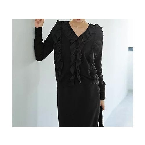 【スタイルデリ/STYLE DELI】の【LUXE】シフォンフリルニットカーディガン 人気、トレンドファッション・服の通販 founy(ファニー) ファッション Fashion レディースファッション Fashion for Women トップス・カットソー Cut & Sew Tops ニット Knit Tops & Sweaters カーディガン・羽織り Layered Style Cardigans インナー Innerwear エアリー Airy Texture 春 Spring 秋 Autumn クール Cool, Chic シンプル Simple, Minimal ジャケット Jacket, Outerwear ストレート Straight, Straight Cut タートルネック Turtleneck, High Neck デコルテ Décolleté, Neckline ハイネック High Neck, Mock Neck フィット Fit, Slim Fit フリル Frill, Ruffle フロント Front, Front Design ベーシック Basic, Essential ポケット Pocket, Pocket Detail モノトーン Monotone, Black and White 冬 Winter / This Winter 夏 Summer ビジネス 仕事 通勤 Business / Work / Commuting other-1|ID: prp329100004352393 ipo3291000000034745918