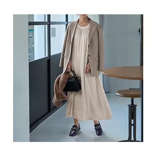 【スタイルデリ/STYLE DELI】の【LUXE】ノーブルサテンギャザーワンピース インテリア・キッズ・メンズ・レディースファッション・服の通販 founy(ファニー) 　ファッション　Fashion　レディースファッション　Fashion for Women　ワンピース　Dresses　インナー　Innerwear　春　Spring　ギャザー　Gathered, Ruffled　サテン　Satin, Glossy Fabric　ジャケット　Jacket, Outerwear　スニーカー　Sneakers, Trainers　スリット　Slit, Slit Detail　スリーブ　Sleeve, Long Sleeve / Short Sleeve　タートル　Turtleneck, Turtle Collar　ドレープ　Drape, Draping Fabric　なめらか　Smooth, Silky Texture　長袖　Long Sleeve, Full Sleeve　ハイネック　High Neck, Mock Neck　フォルム　Silhouette, Form　フロント　Front, Front Design　ポケット　Pocket, Pocket Detail　ループ　Loop, Loop Knit　ロング　Long, Long-Length　A/W・秋冬　Autumn/Winter　ビジネス 仕事 通勤　Business / Work / Commuting　ブライトベージュ|ID: prp329100004352428 ipo3291000000034078806
