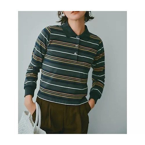 【アンスクリア/INSCRIRE】のBorder Short Polo Shirt 人気、トレンドファッション・服の通販 founy(ファニー) 　ファッション　Fashion　レディースファッション　WOMEN　トップス・カットソー　Tops/Tshirt　シャツ/ブラウス　Shirts/Blouses　ポロシャツ　Polo Shirts　ボーダー　Border　ポロシャツ　Polo Shirt　ロング　Long　洗える　Washable　長袖　Long Sleeve　other-2|ID: prp329100004357238 ipo3291000000031266583