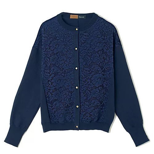 【イーバイエクラ/E by eclat】のRoom no.8 for E by eclat 華奢見えレース切り替えカーディガン インテリア・キッズ・メンズ・レディースファッション・服の通販 founy(ファニー) 　ファッション　Fashion　レディースファッション　Ladies' Fashion Online　トップス・カットソー　Tops/Tshirt　カーディガン　Cardigans　カーディガン　Cardigan　コンパクト　Compact　シンプル　Simple　チュール　Tulle　バランス　Balance　フラワー　Flower　モチーフ　Motif　レース　Race　エレガント 上品　Elegant　春　Spring　洗える　Washable　ネイビー|ID: prp329100004359859 ipo3291000000032523013