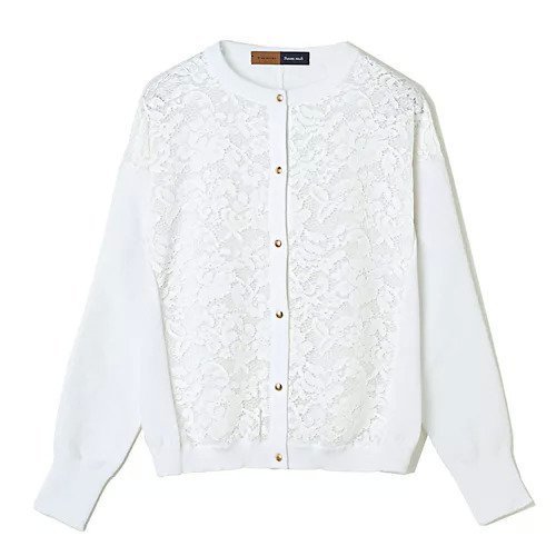 【イーバイエクラ/E by eclat】のRoom no.8 for E by eclat 華奢見えレース切り替えカーディガン インテリア・キッズ・メンズ・レディースファッション・服の通販 founy(ファニー) 　ファッション　Fashion　レディースファッション　Fashion for Women　トップス・カットソー　Cut & Sew Tops　カーディガン・羽織り　Layered Style Cardigans　カーディガン　Cardigan, Knitwear　コンパクト　Compact, Small Size　シンプル　Simple, Minimal　チュール　Tulip, Tulip Motif　バランス　Balance, Style Balance　フラワー　Flower, Floral　モチーフ　Motif, Design Theme　レース　Lace, Lace Fabric　エレガント 上品　Elegant　春　Spring　洗える　Machine Washable　ホワイト|ID: prp329100004359859 ipo3291000000035920161