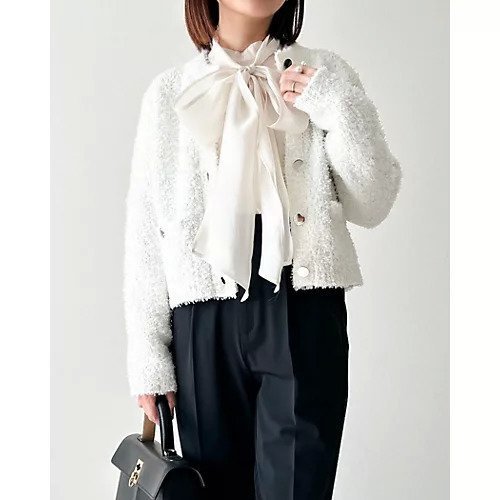 【カデュネ/CADUNE】のスパンフラッグニットジャケット 人気、トレンドファッション・服の通販 founy(ファニー) 　ファッション　Fashion　レディースファッション　WOMEN　アウター　Coat Outerwear　ジャケット　Jackets　コンパクト　Compact　ジャケット　Jacket　スパンコール　Sequins　ツイード　Tweed　トレンド　Trend　リボン　Ribbon　エレガント 上品　Elegant　今季　This Season　洗える　Washable　other-2|ID: prp329100004360143 ipo3291000000031889125