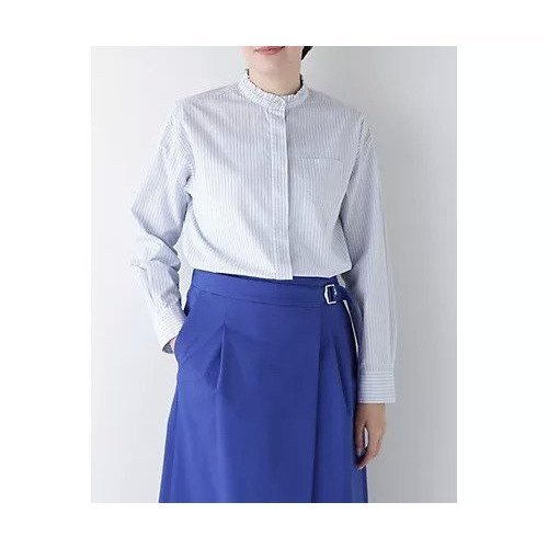 【ヒューマンウーマン/HUMAN WOMAN】のスタンドフリルドビーブラウス インテリア・キッズ・メンズ・レディースファッション・服の通販 founy(ファニー) https://founy.com/ ファッション Fashion レディースファッション WOMEN トップス・カットソー Tops/Tshirt シャツ/ブラウス Shirts/Blouses おすすめ Recommend インナー Inner クラシカル Classical シンプル Simple ジャケット Jacket スクエア Square スタンダード Standard ストライプ Stripe フリル Frills ボトム Bottom ポケット Pocket |ID: prp329100004363373 ipo3291000000030509247