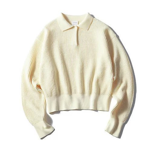 【トゥエルブクローゼット/12closet】の【洗える】サーマル風衿付きニット インテリア・キッズ・メンズ・レディースファッション・服の通販 founy(ファニー) 　ファッション　Fashion　レディースファッション　Fashion for Women　トップス・カットソー　Cut & Sew Tops　ニット　Knit Tops & Sweaters　クラシカル　Classical, Vintage-Inspired　サーマル　Thermal, Waffle Knit　トレンド　Trend, Trending Now　バランス　Balance, Style Balance　ワイド　Wide, Wide Fit　洗える　Machine Washable　クリーム|ID: prp329100004364261 ipo3291000000034954183