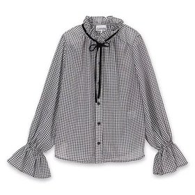【ガニー/GANNI】のSheer Fluid Check Tie String Shirt 人気、トレンドファッション・服の通販 founy(ファニー) ファッション Fashion レディースファッション Fashion for Women トップス・カットソー Cut & Sew Tops シャツ・ブラウス・オフィスカジュアル Elegant Blouses & Button-Ups 2025年 2025 2025春夏・S/S Spring/Summer 2025 SS25 ガーリー Girly, Feminine Style ギンガム Gingham, Gingham Fabric スタンド Stand Collar, Upright Stand チェック Check, Plaid, Tartan フリル Frill, Ruffle 洗える Machine Washable |ID:prp329100004372743