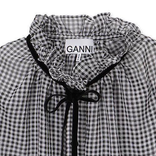 【ガニー/GANNI】のSheer Fluid Check Tie String Shirt 人気、トレンドファッション・服の通販 founy(ファニー) 　ファッション　Fashion　レディースファッション　Fashion for Women　トップス・カットソー　Cut & Sew Tops　シャツ・ブラウス・オフィスカジュアル　Elegant Blouses & Button-Ups　2025年　2025　2025春夏・S/S　Spring/Summer 2025 SS25　ガーリー　Girly, Feminine Style　ギンガム　Gingham, Gingham Fabric　スタンド　Stand Collar, Upright Stand　チェック　Check, Plaid, Tartan　フリル　Frill, Ruffle　洗える　Machine Washable　other-3|ID: prp329100004372743 ipo3291000000031265430
