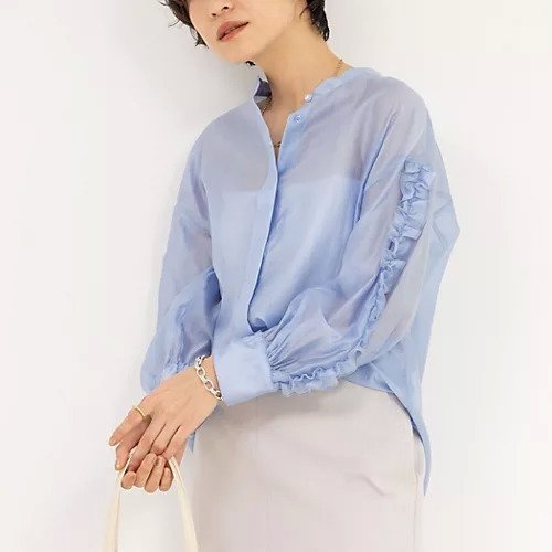 【ノーリーズ/NOLLEY'S】の袖フリルシアーブラウス インテリア・キッズ・メンズ・レディースファッション・服の通販 founy(ファニー) 　ファッション　Fashion　レディースファッション　WOMEN　トップス・カットソー　Tops/Tshirt　シャツ/ブラウス　Shirts/Blouses　2025年　2025　2025春夏・S/S　Ss,Spring/Summer,2025　インナー　Inner　ジャケット　Jacket　デニム　Denim　パール　Pearl　フリル　Frills　ワイド　Wide　春　Spring　サックス|ID: prp329100004372745 ipo3291000000031987005