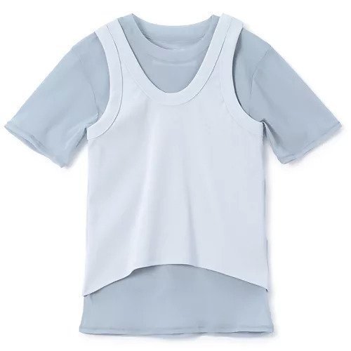 【ジェーンスミス/JANE SMITH】のSHORT SLEEVE WITH TANK LAYERED PULLOVER インテリア・キッズ・メンズ・レディースファッション・服の通販 founy(ファニー) 　ファッション　Fashion　レディースファッション　Fashion for Women　トップス・カットソー　Cut & Sew Tops　カジュアルプルオーバー・ニットトップス　Pullovers & Knit Tops / Casual Pullovers　コンパクト　Compact, Small Size　ショート　Short, Short Length　タンク　Tank Top, Sleeveless Top　バランス　Balance, Style Balance　パッチ　Patch, Appliqué　ボトム　Bottoms, Lower Wear　メッシュ　Mesh, Net Fabric　洗える　Machine Washable　AQUA|ID: prp329100004393766 ipo3291000000035315540