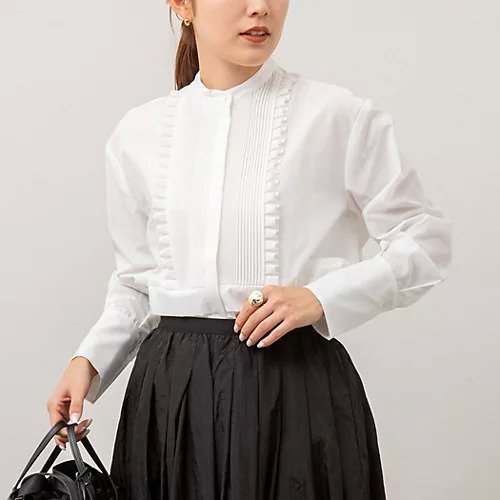 【ノーリーズ/NOLLEY'S】の【MARILYN MOON/マリリーンムーン】タックフリルフレアシャツ インテリア・キッズ・メンズ・レディースファッション・服の通販 founy(ファニー) 　ファッション　Fashion　レディースファッション　WOMEN　トップス・カットソー　Tops/Tshirt　シャツ/ブラウス　Shirts/Blouses　2025年　2025　2025春夏・S/S　Ss,Spring/Summer,2025　エレガント 上品　Elegant　タイトスカート　Tight Skirt　デニム　Denim　フレア　Flare　モダン　Modern　ホワイト|ID: prp329100004408667 ipo3291000000031821715